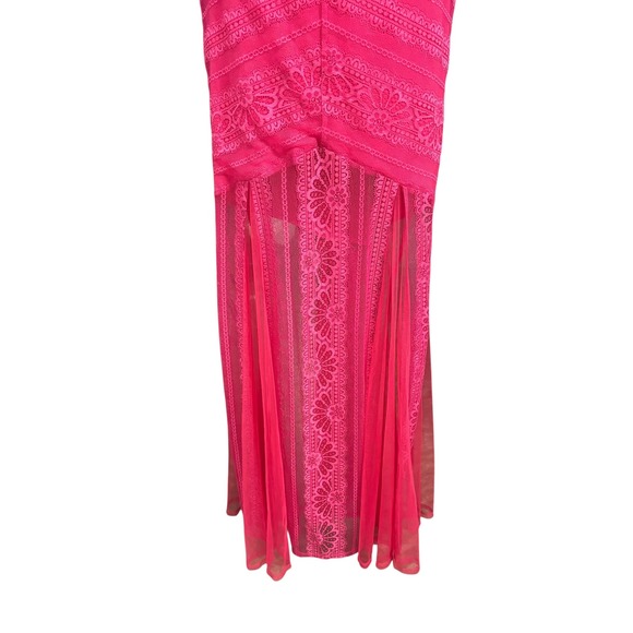 bebe Andie Sheer Striped Lace Gown Dress‎ Hot Pink Size 10 Sleeveless Evening - Picture 4 of 10
